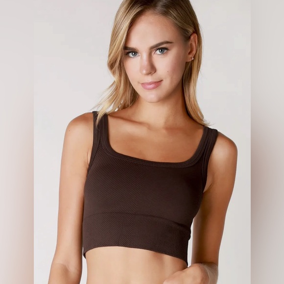 Nikibiki Tops - Chevron Ribbed Crop Top- Chocolate